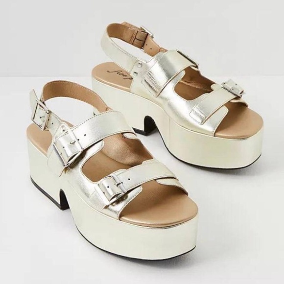 Free People Follow Your Path Platform Buckle Strap Sandals Champagne 8.5/9